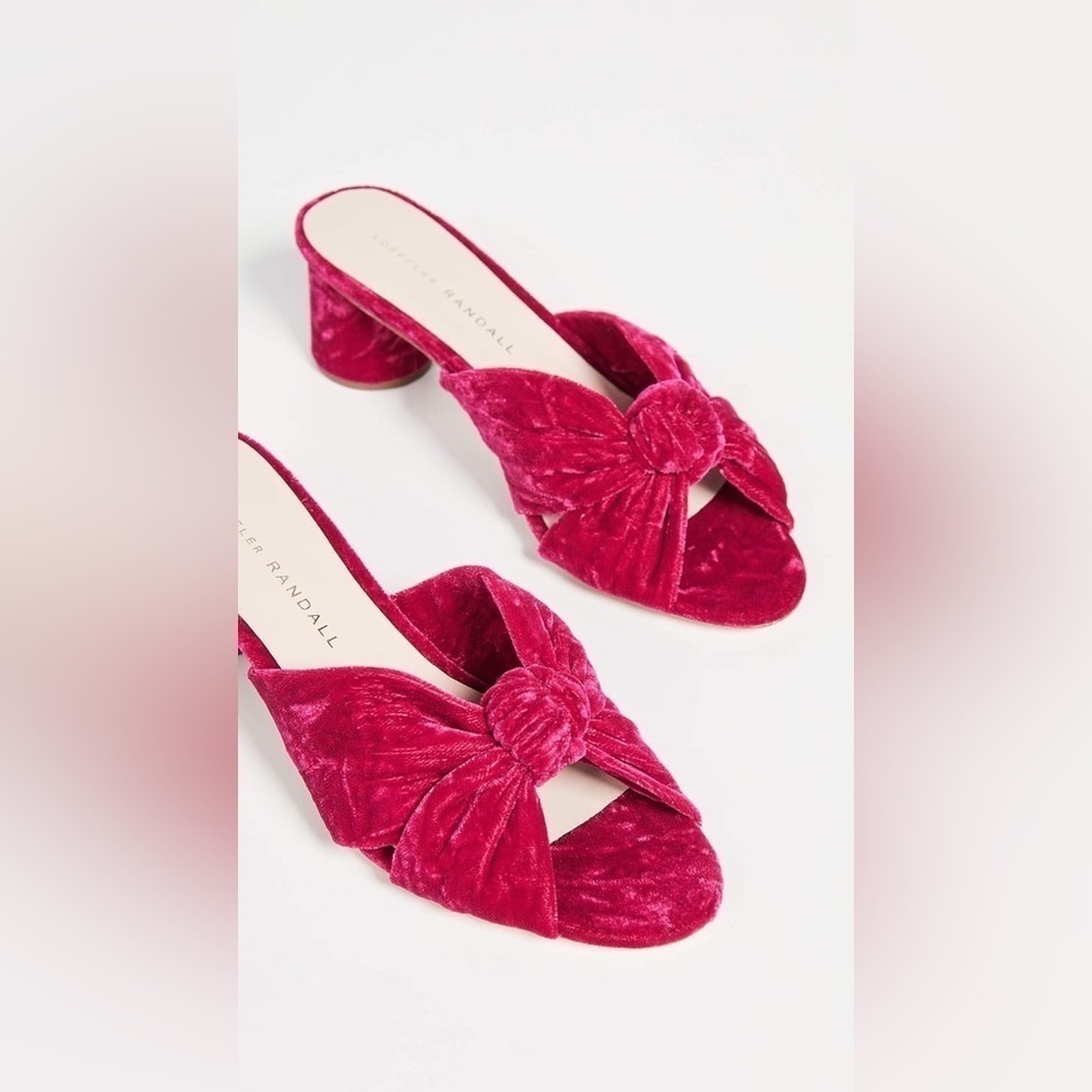 Loeffler Randall Celeste Knot Velvet Mules Low Block Heels, Fuchsia Pink 7